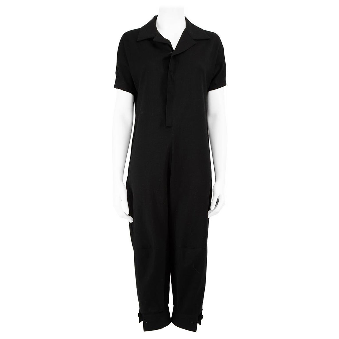 Yohji Yamamoto Black Wool Buttoned Jumpsuit Size XS For Sale
