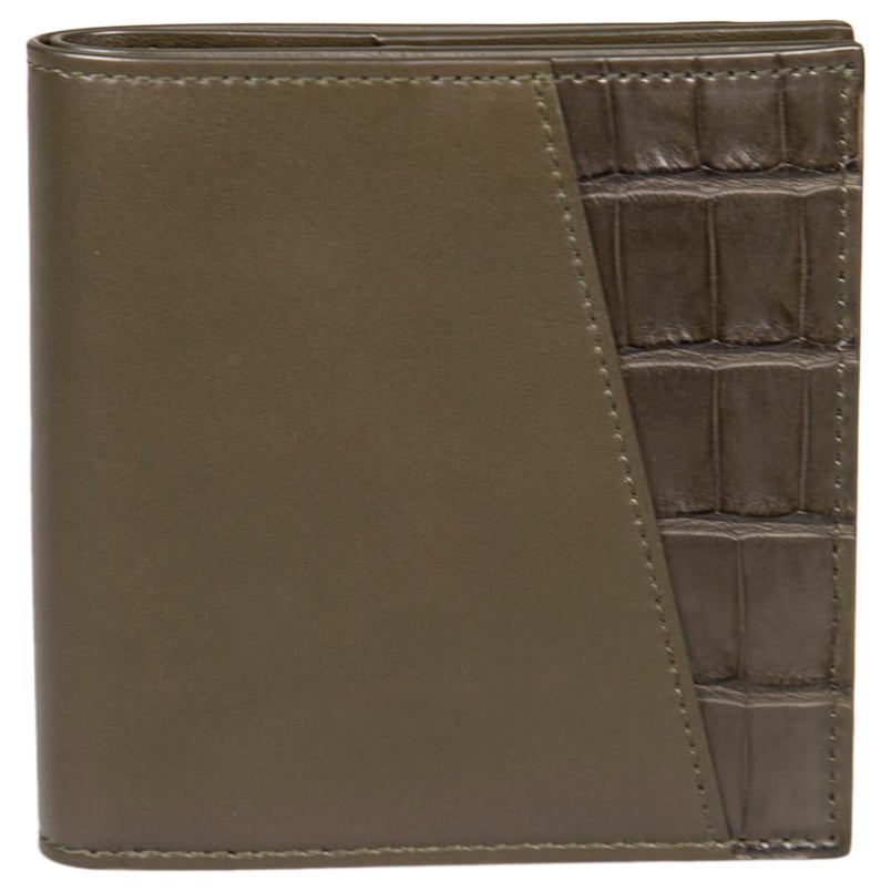 Bottega Veneta Khaki Leather & Crocodile Bi-Fold Wallet For Sale