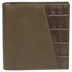 Used Bottega Veneta Khaki Leather & Crocodile Bi-Fold Wallet