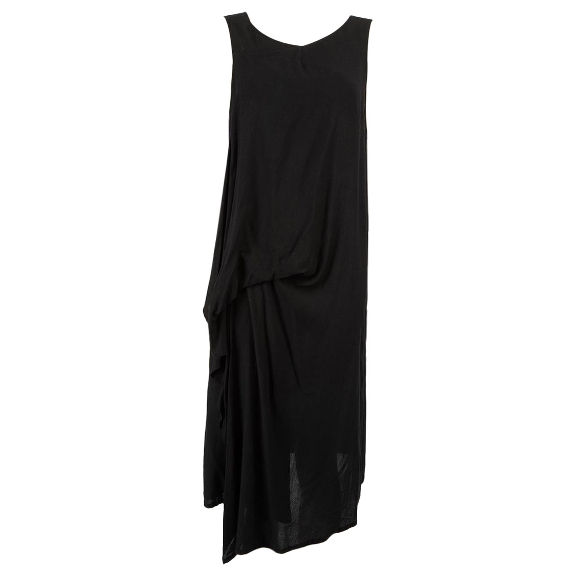 Yohji Yamamoto Black Cotton Sleeveless Midi Dress Size S For Sale
