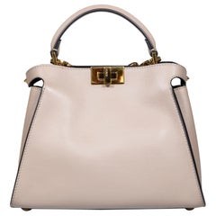 Used Fendi Taupe Leather Vitello Medium Peekaboo Top Handle Bag