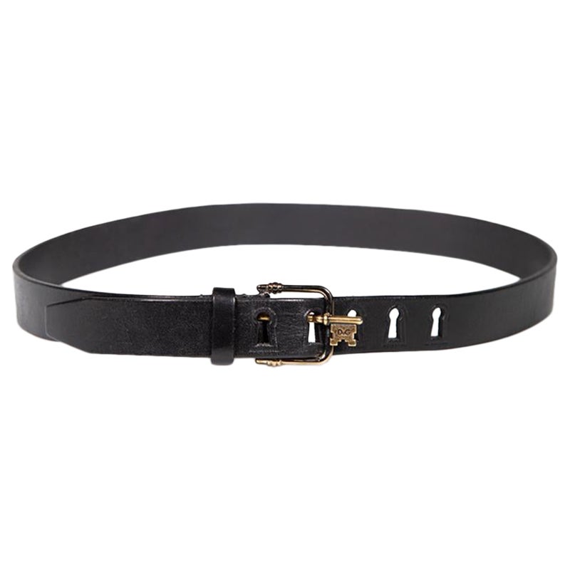 Dolce & Gabbana D&G Black Leather Key Hole Accent Belt For Sale