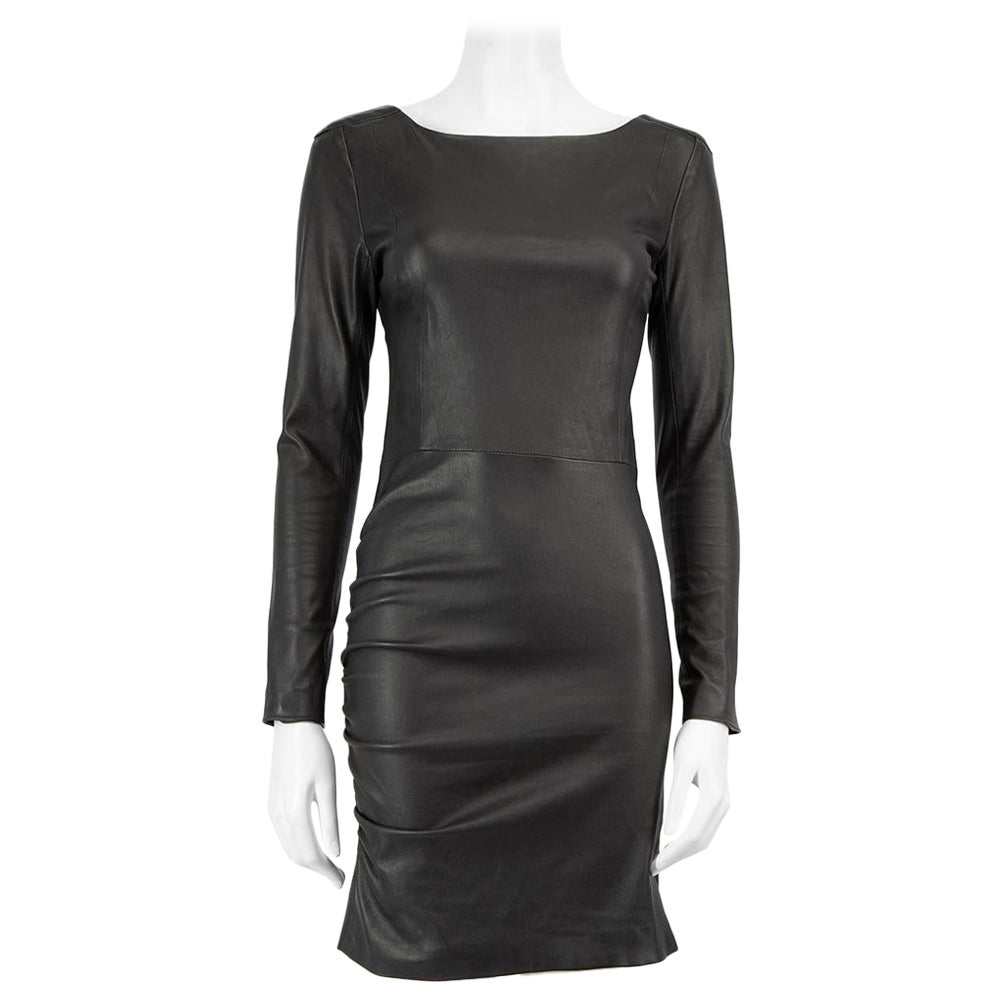 Maje Black Leather Mini Dress Size M For Sale