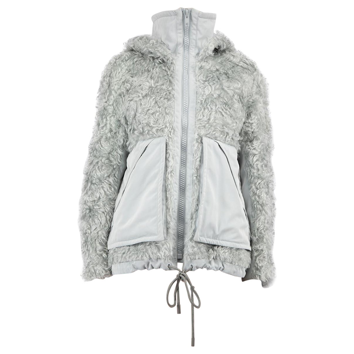 Sportmax Blue Mohair Wool Fur Hooded Jacket Size S For Sale