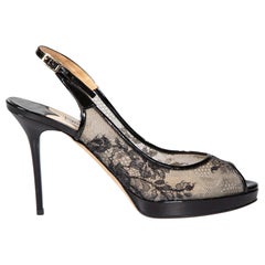 Jimmy Choo Black Lace Peep-Toe Slingback Heels Size IT 38.5