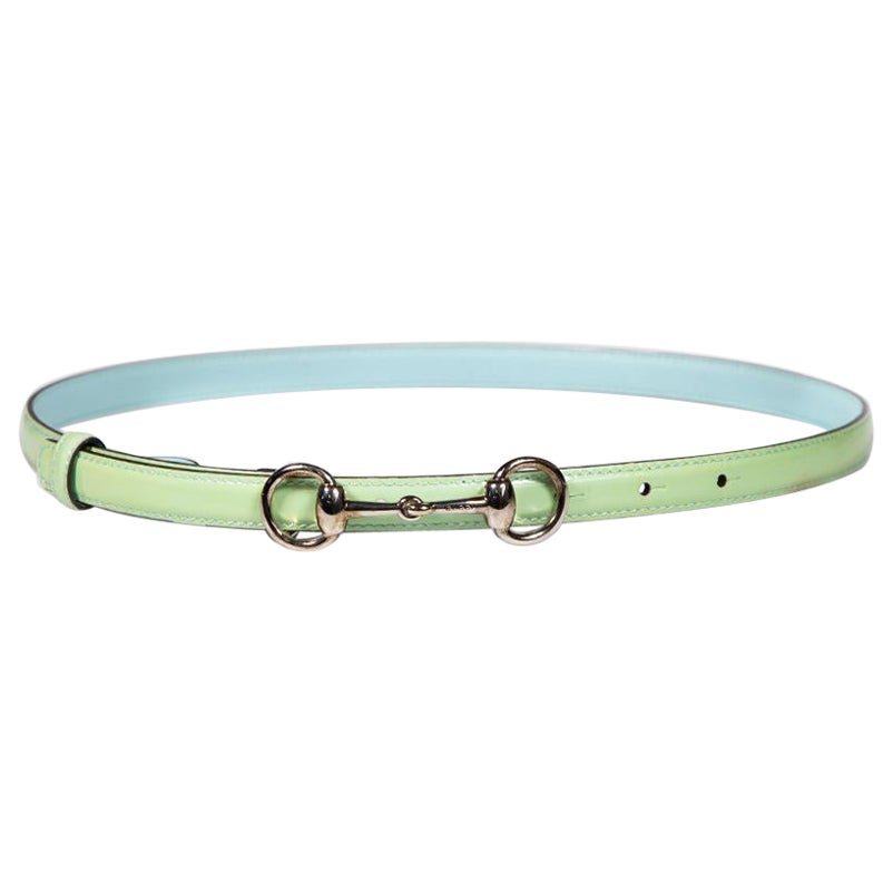 Gucci Green Patent Leather Horsebit Skinny Belt For Sale