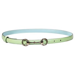 Used Gucci Green Patent Leather Horsebit Skinny Belt