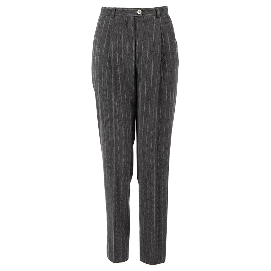 Escada Grey Wool High Waisted Striped Trousers Size XS For Sale