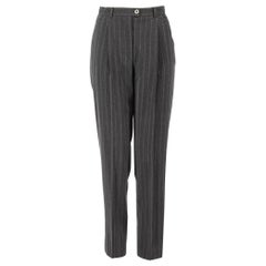 Escada Grey Wool High Waisted Striped Trousers Size XS