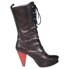 Used Yohji Yamamoto Black Leather Laced Platform Boots Size UK 3