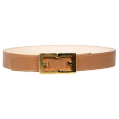 Escada Brown Leather Logo Buckle Belt