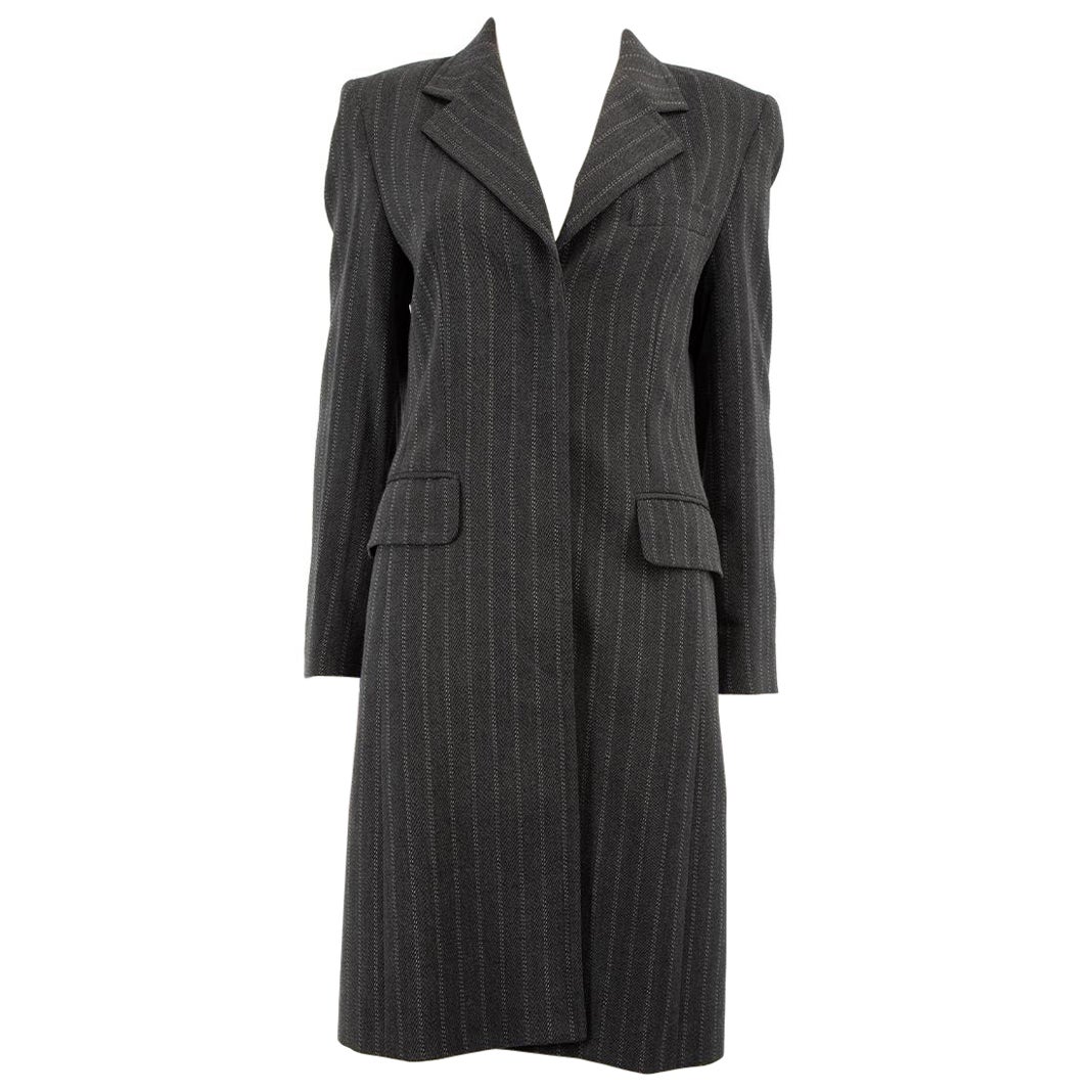 Escada Grey Wool Mid Length Stripe Coat Size S For Sale