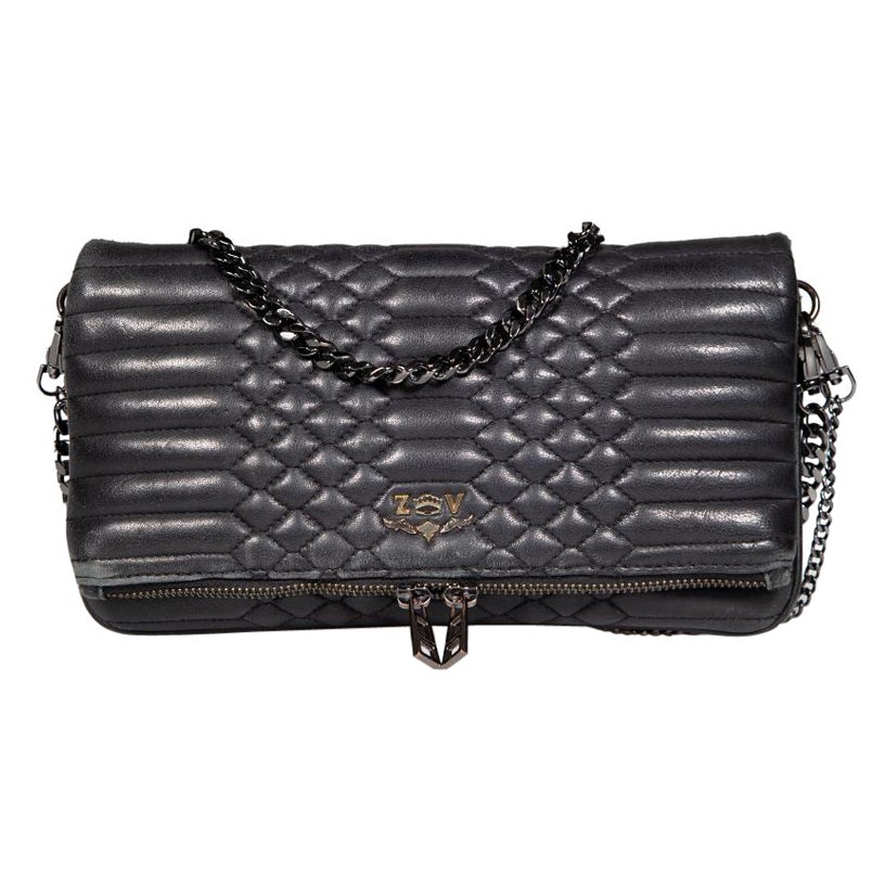 Zadig & Voltaire Black Leather Rocky Mat Crossbody Bag For Sale