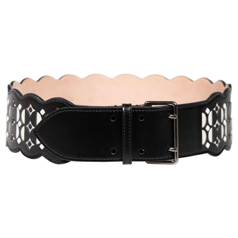 Alaïa Black Leather Patterned Belt For Sale