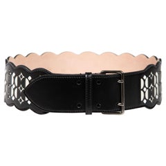 Used Alaïa Black Leather Patterned Belt