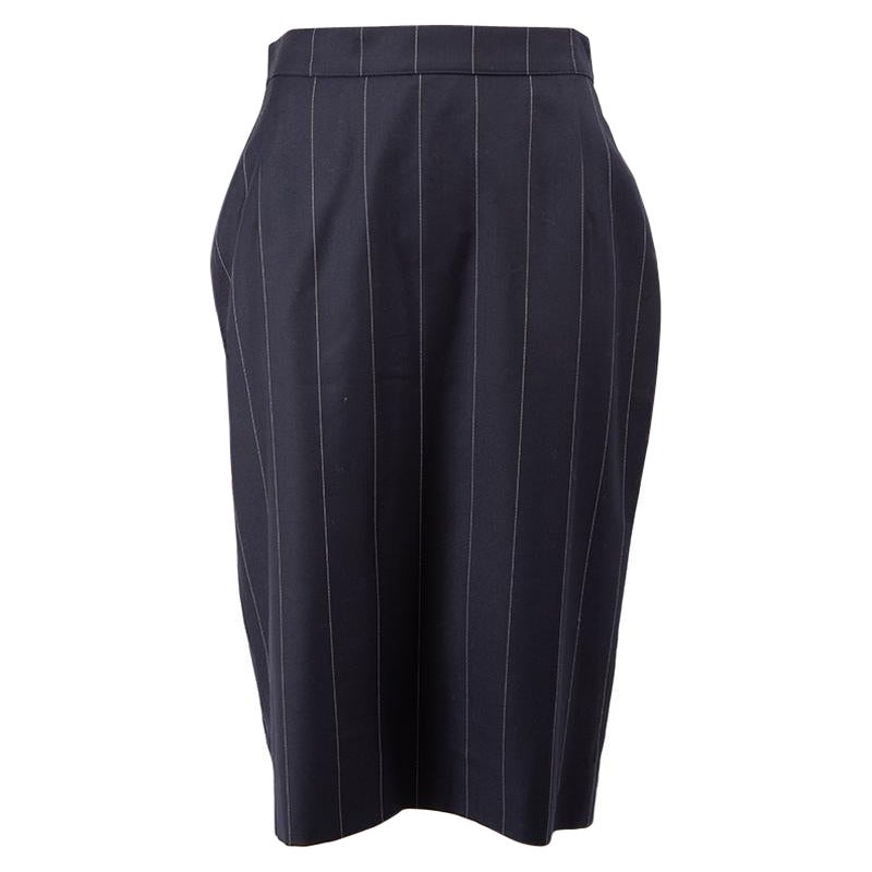 Gai Mattiolo Navy Wool Pin Stripe Skirt Size L For Sale