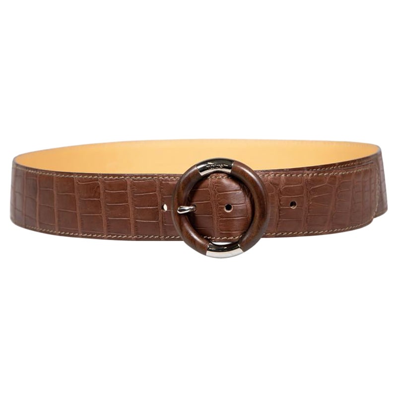 Tod's Brown Leather Croc Embossed Belt For Sale