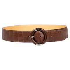 Used Tod's Brown Leather Croc Embossed Belt