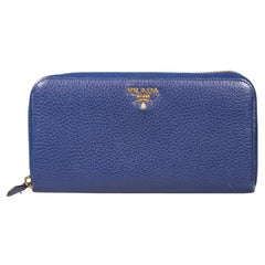 Used Prada Blue Leather Zip-Around Wallet