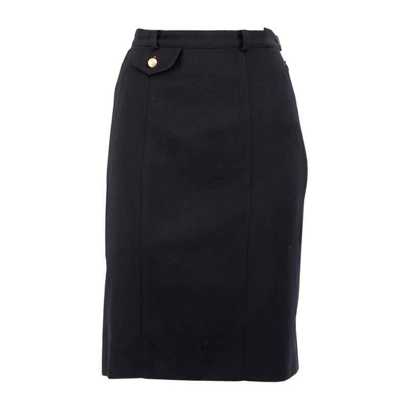 Escada Navy Wool Pocket Flap Detail Skirt Size XS For Sale