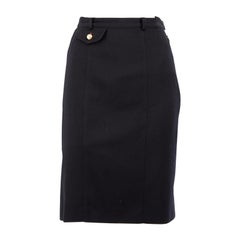 Escada Navy Wool Pocket Flap Detail Skirt Taille XS