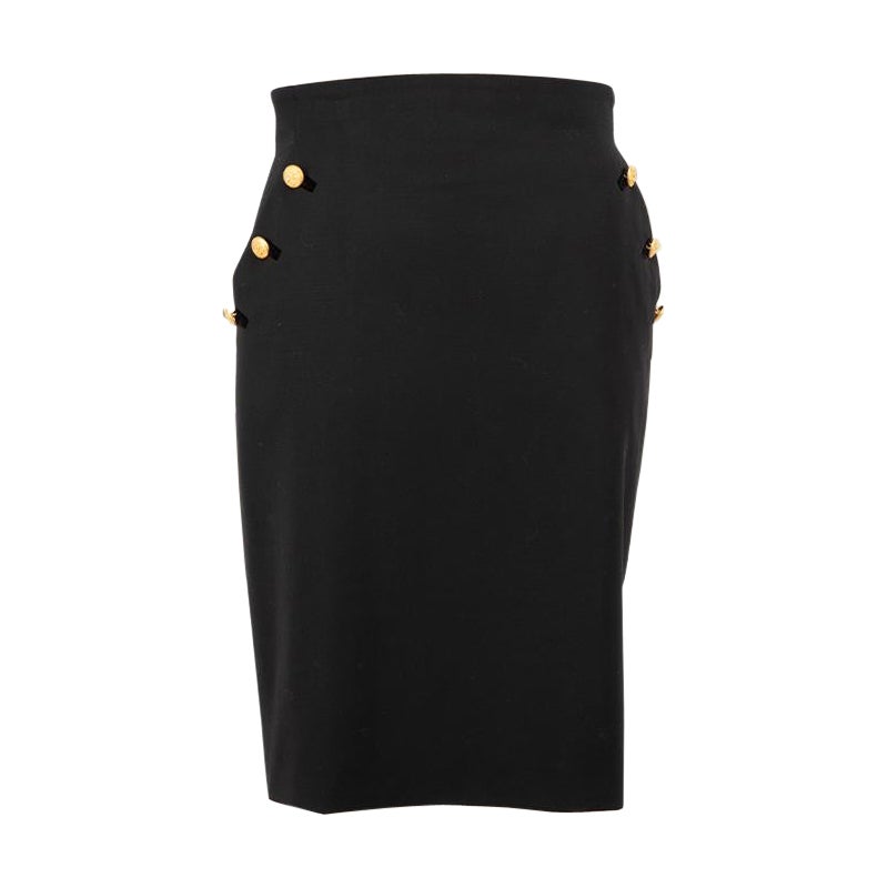 Escada Black Wool Button Detail Knee Length Skirt Size S For Sale