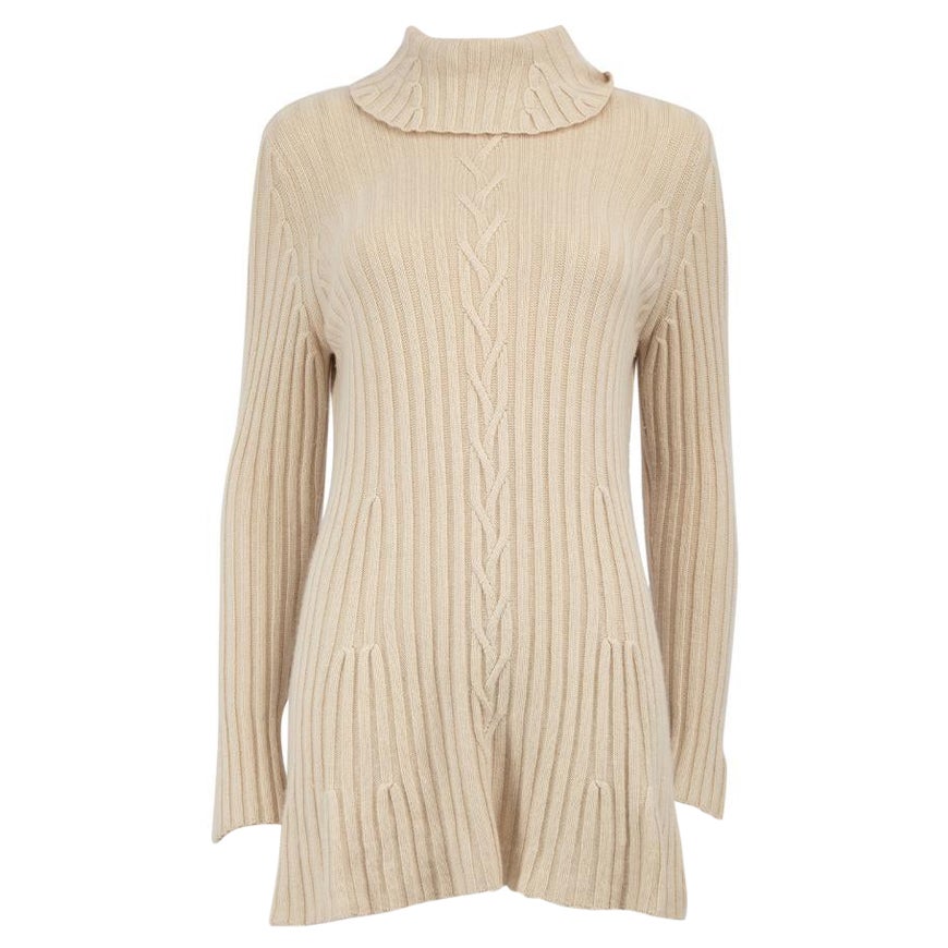 Escada Beige Silk Knitted Turtleneck Dress Size S For Sale