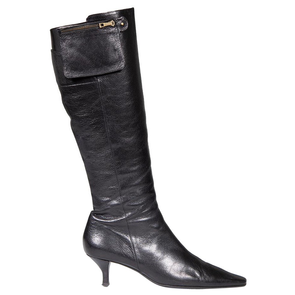 Bally Black Leather Flap Detail Boots Size IT 38 For Sale