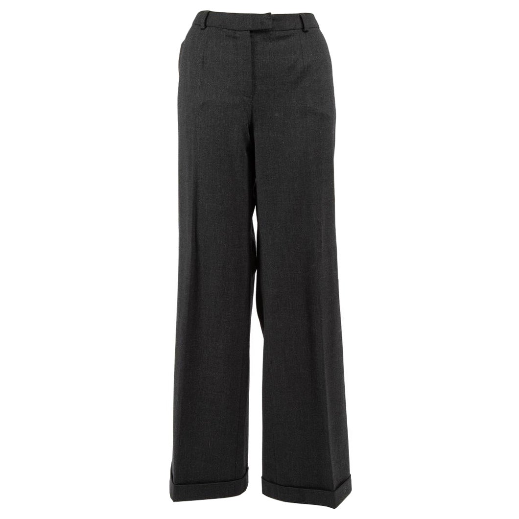Escada Grey Wool Mid Waist Wide Trousers Size S For Sale