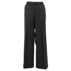 Escada Grey Wool Mid Waist Wide Trousers Size S