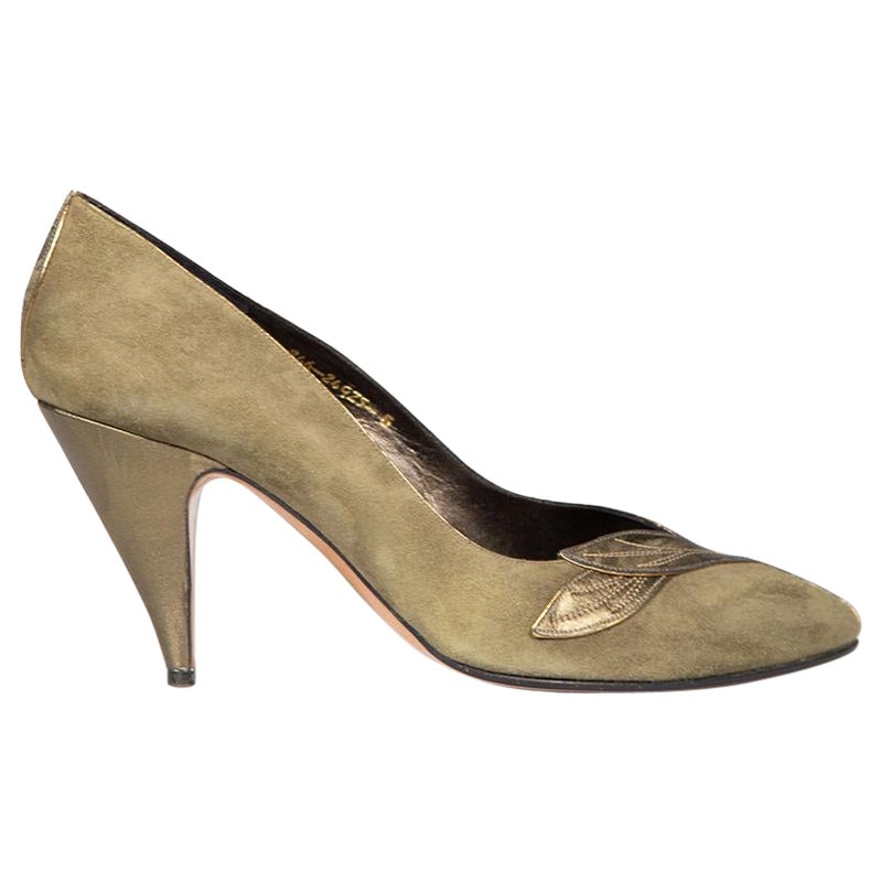 Gina Green Metallic Leather Pumps Size UK 5 For Sale