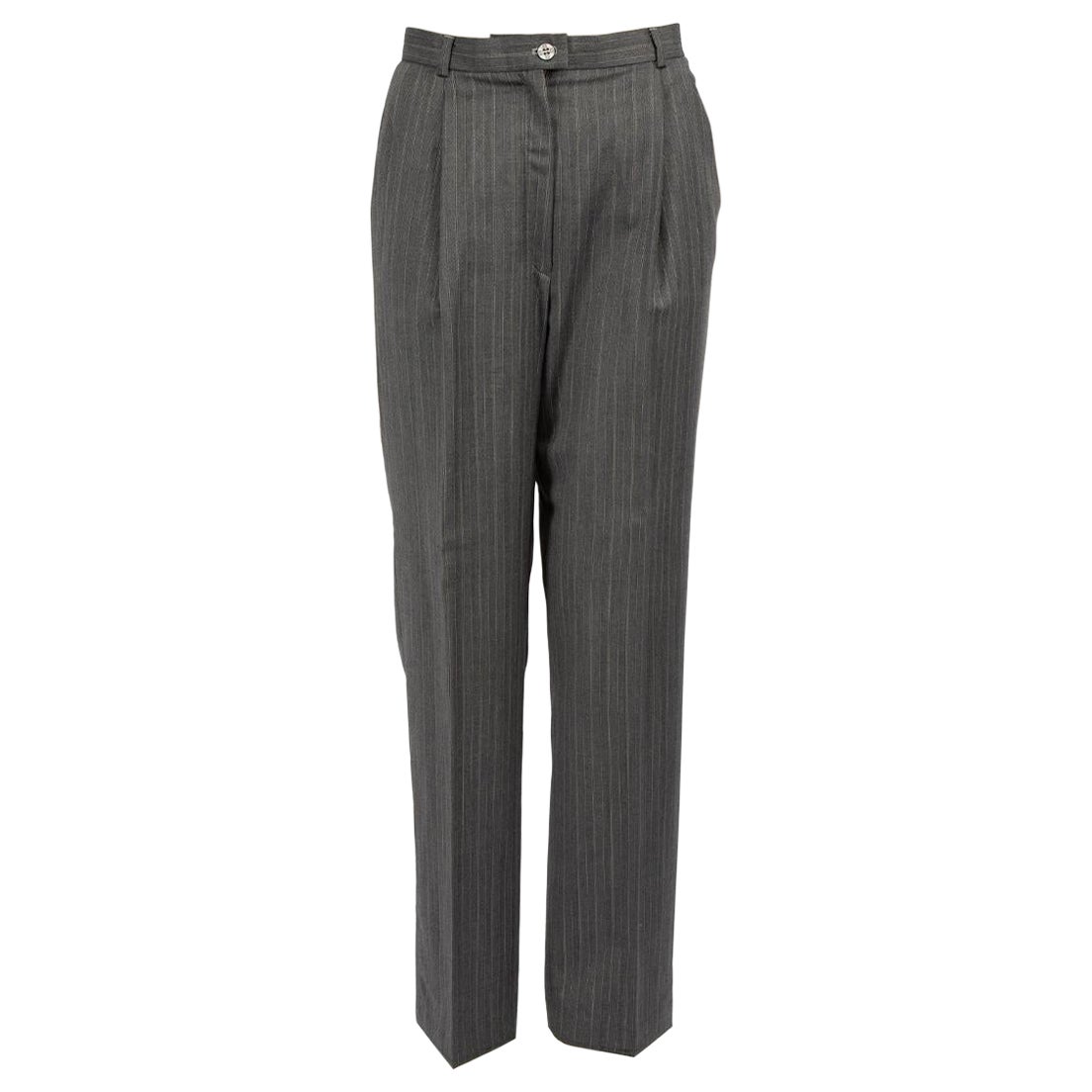 Escada Grey Wool Striped Mid Rise Trousers Size S For Sale