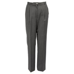 Escada Grey Wool Striped Mid Rise Trousers Size S