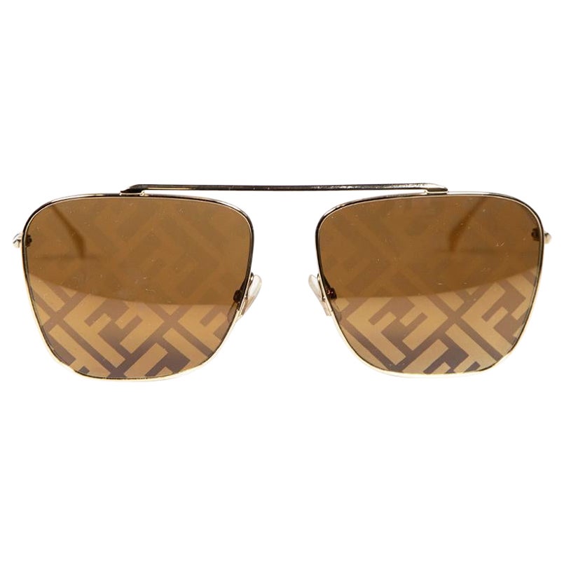 Fendi Brown Metal FF Logo Sunglasses For Sale