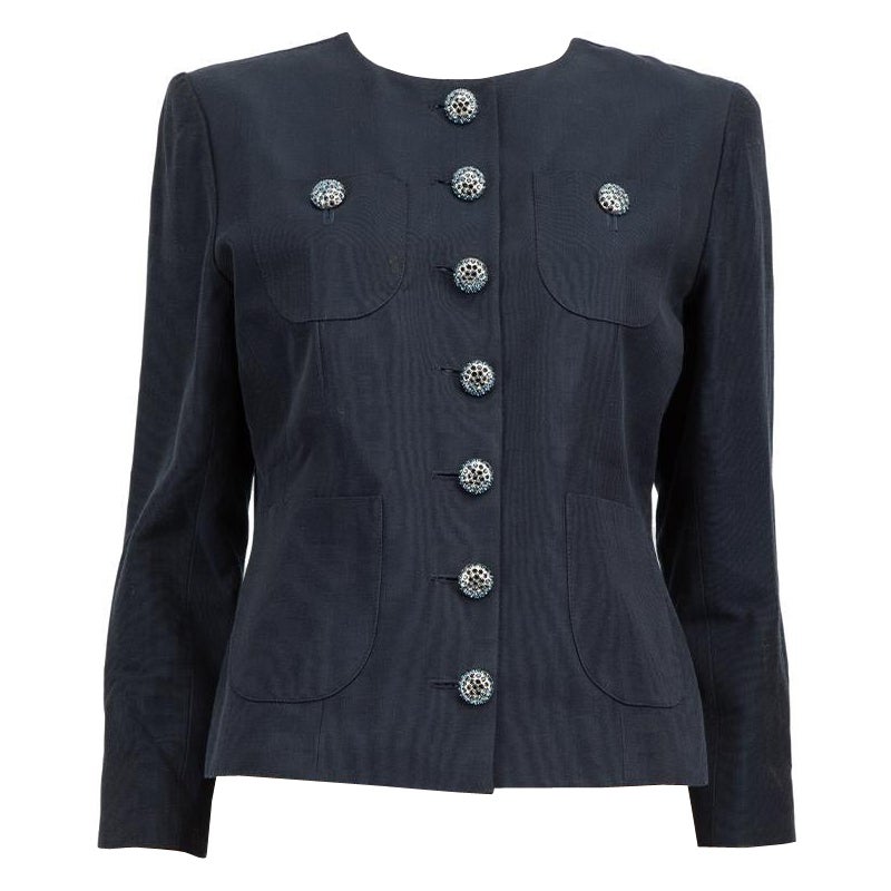 Saint Laurent Vintage Navy Embellished Button Jacket Size XXL For Sale