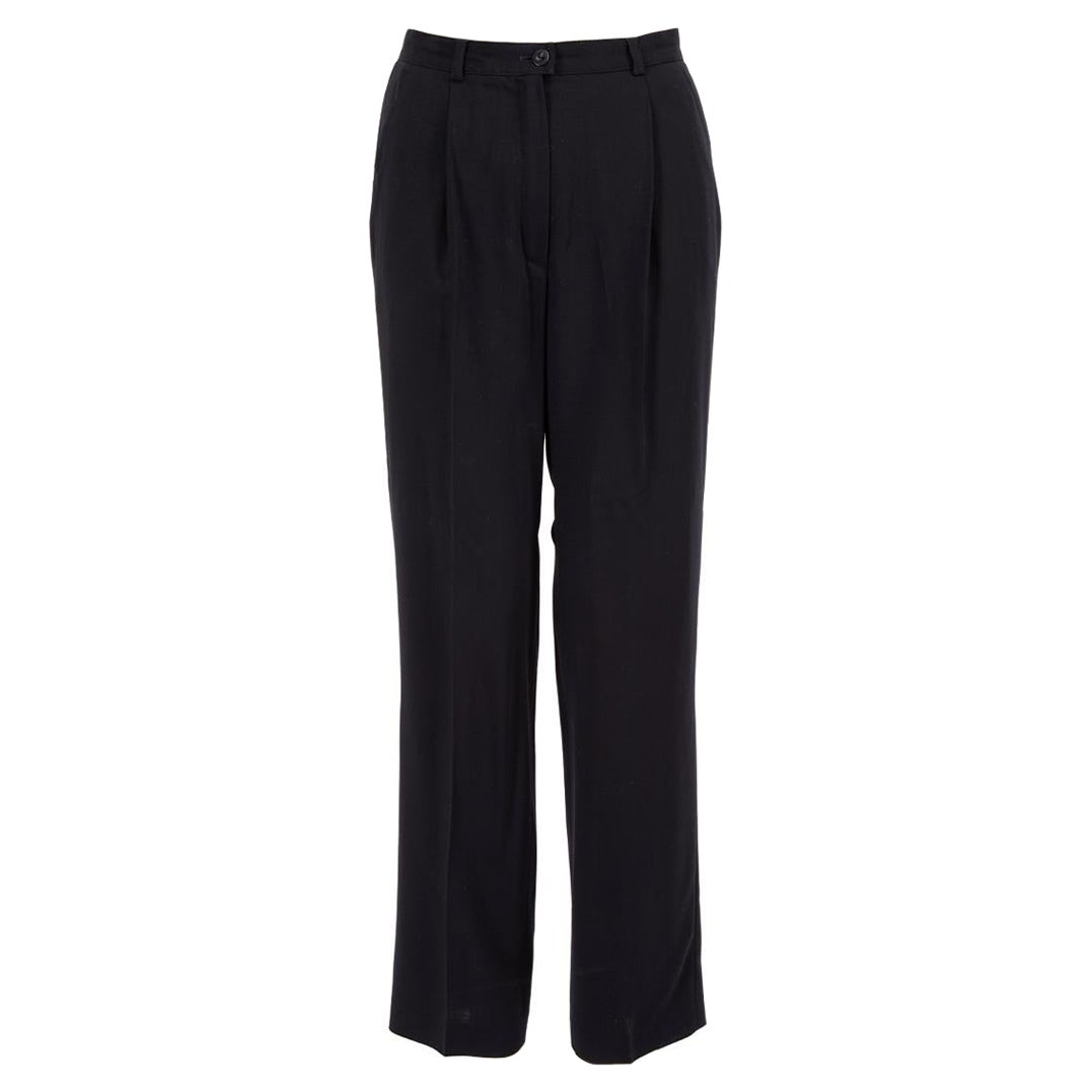Escada Navy Wool High Waisted Trousers Size S For Sale