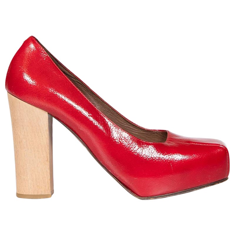 Marni Red Patent Square Toe Platform Heels Size IT 39.5 For Sale