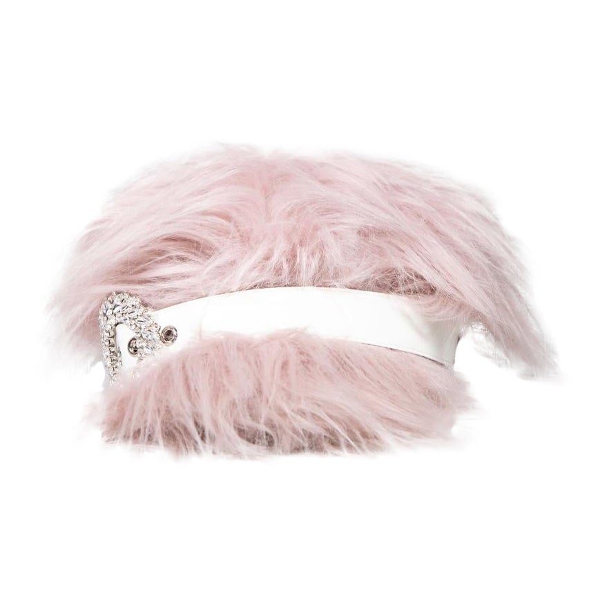 Miu Miu Pink Faux Fur Buckled Cap For Sale