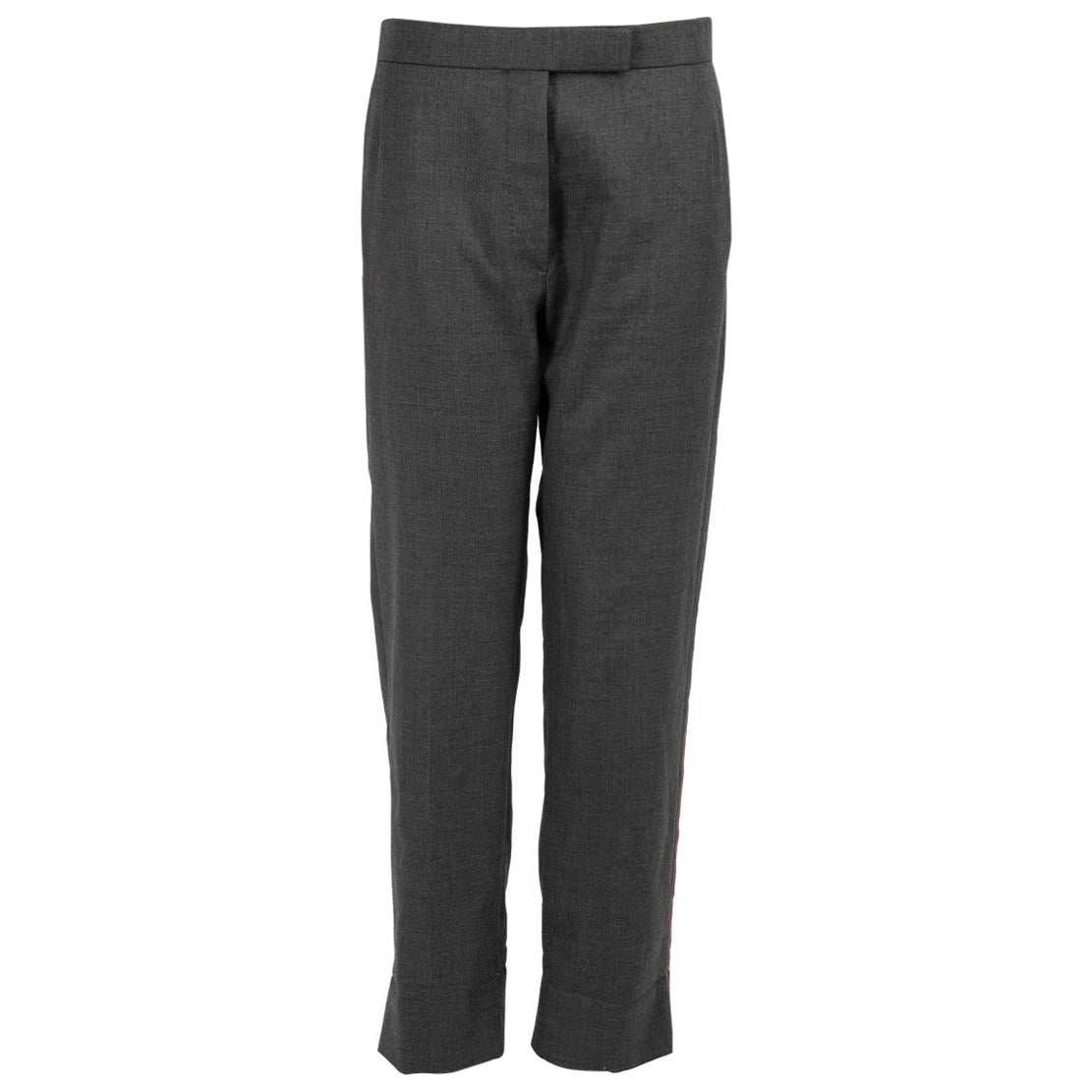 Thom Browne Grey Wool Stripe Detail Trousers Size M For Sale
