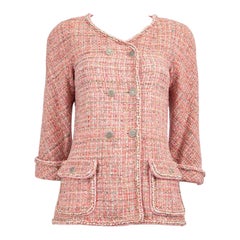 Veste à double boutonnage en tweed rose Chanel 2014 Taille S