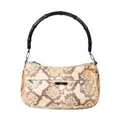 Used Gucci Beige Python Bamboo Handle Shoulder Bag