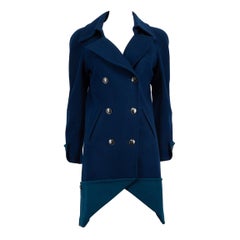 Chanel 13A Blue Wool Runway Two Tone Double Breasted Coat Size M