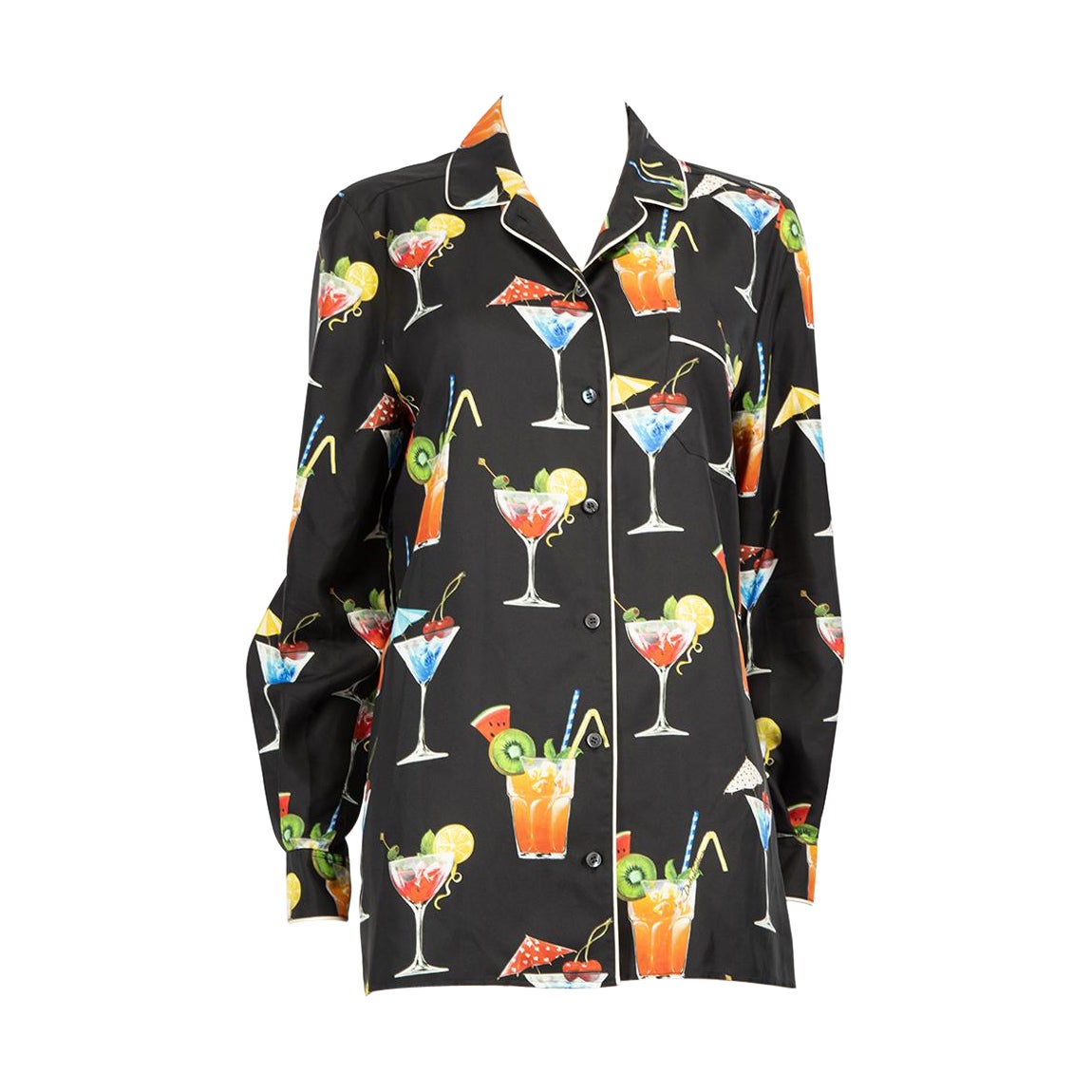 Dolce & Gabbana Cocktail Print Silk Pyjama Shirt Size S For Sale