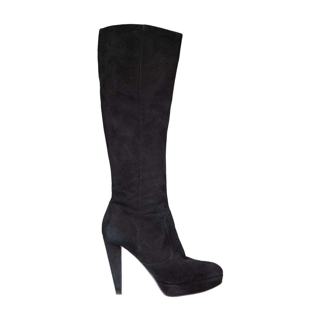 Sergio Rossi Black Suede Knee High Heeled Boots Size IT 38 For Sale
