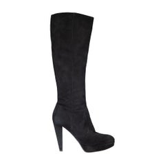 Sergio Rossi Black Suede Knee High Heeled Boots Size IT 38