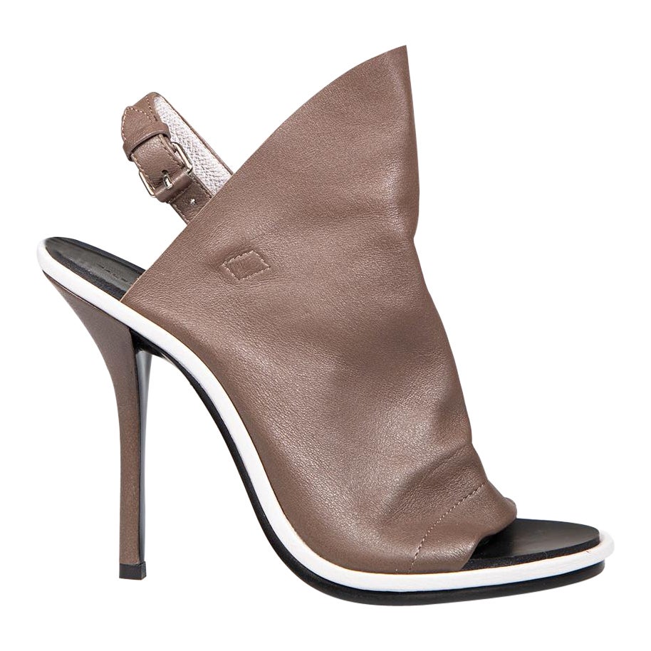 Balenciaga Brown Leather Slingback Slash Heels Size IT 37.5 For Sale