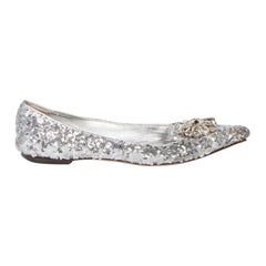 Used Dolce & Gabbana Silver Crystal Embellished Flats Size IT 37