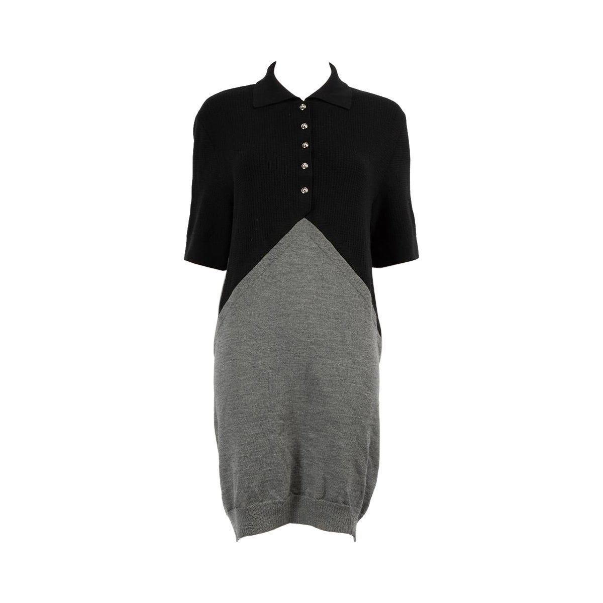 Balenciaga Black Wool Knit Contrast Panel Dress Size XL For Sale