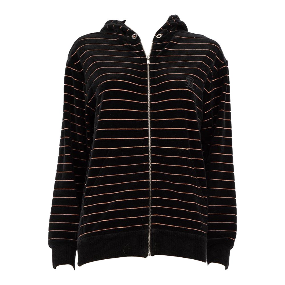 Sonia Rykiel Black Velvet Striped Zipped Jacket Size M For Sale