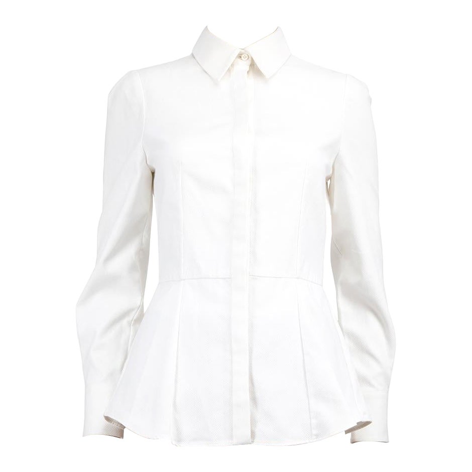 Alexander McQueen White Textured Flared Hem Shirt Size M For Sale